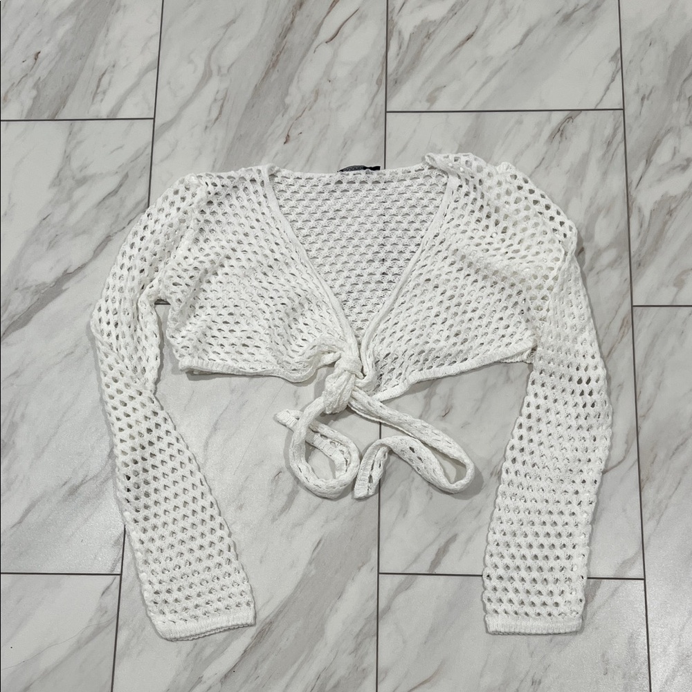 White Knit Tie-Front Top